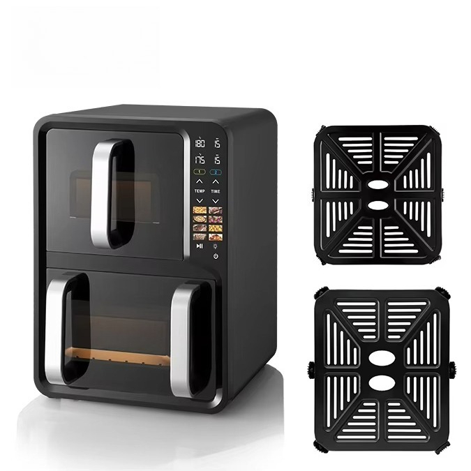 Air Fryer - 12L Heißluftfritteuse mit zwei Fächer, Teflonbeschichtung,