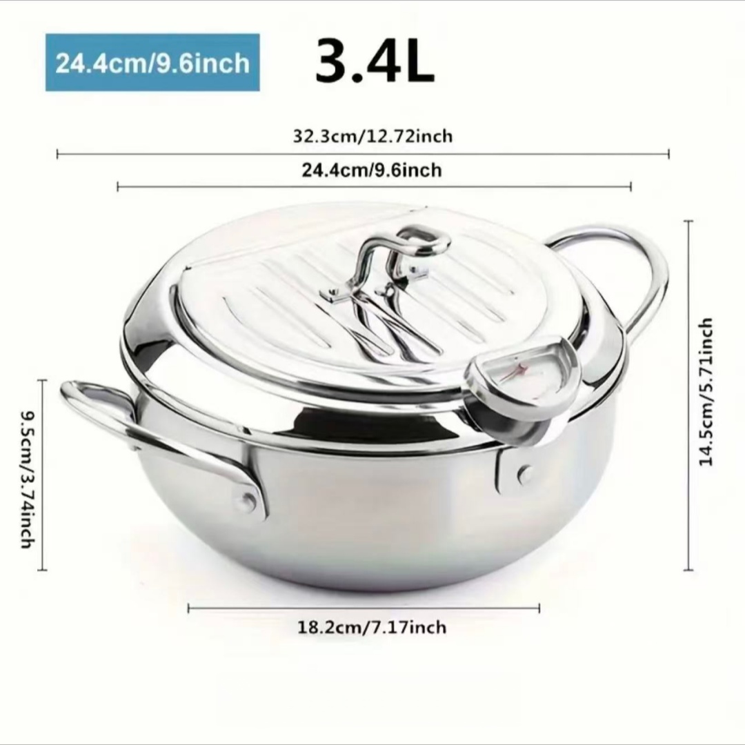 Induction Cooker - Edelstahl-Bratpfanne mit Deckel, Temperaturkontrolle & Ölabtropfgestell,