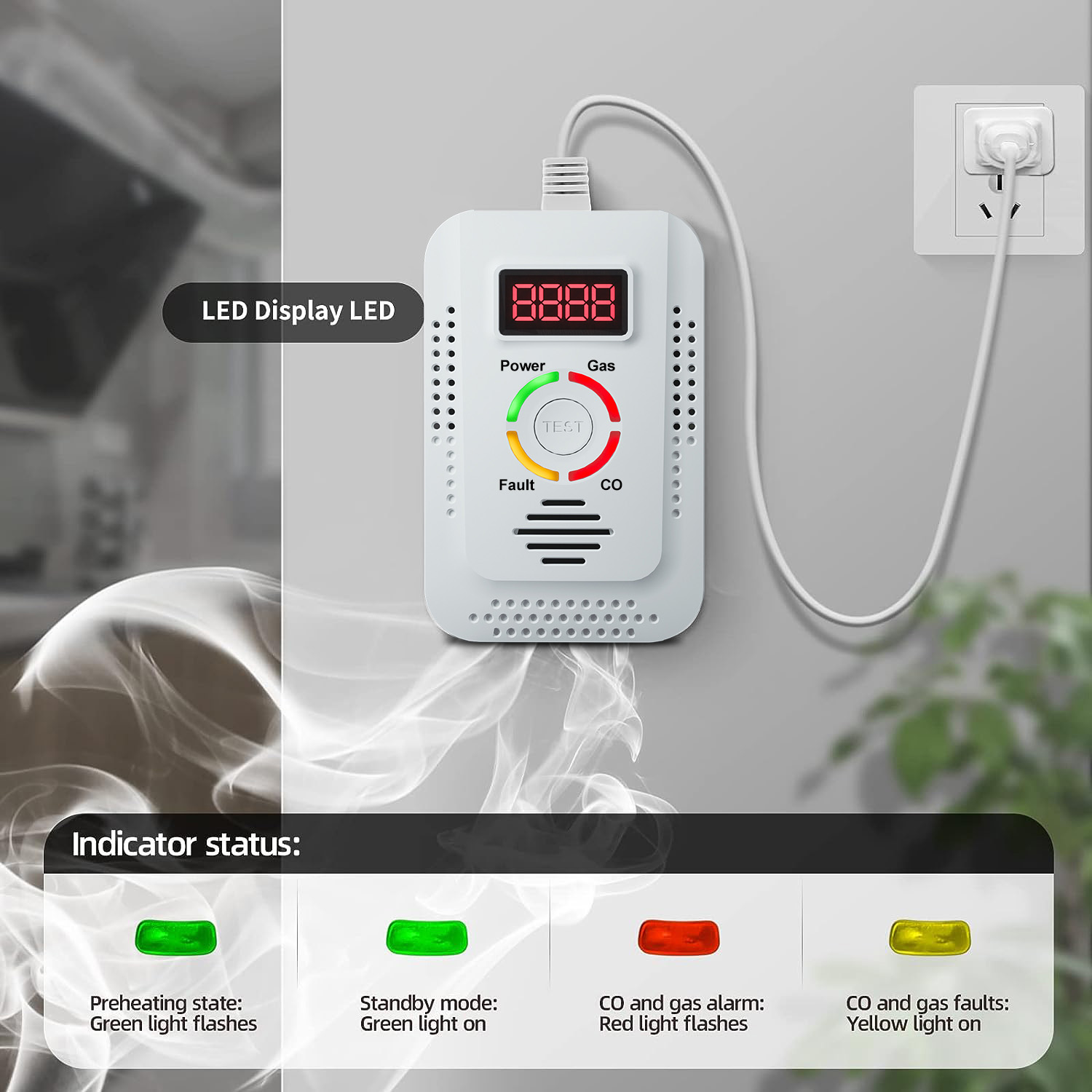 Kitchen Appliances Video - Erdgasdetektor 2in1 und Kohlenmonoxid-CO-Detektor, Detektor für